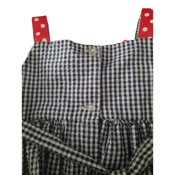 Rare Too 2T girls ladybug blue and white check gingham spaghetti straps dress - Picture 6 of 7